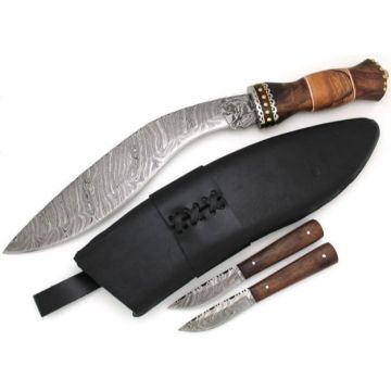 Wild Turkey Handmade Damascus Steel Rose Wood Handle Gurkha Kukri DM-1134